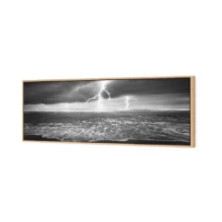 Lightning Beach, Black And White (Long) 6 Lightning Beach, Black And White (Long) -WALL ART DESGIN SALE lightning beach black and white long canvas oak frame 60x20cm 558540