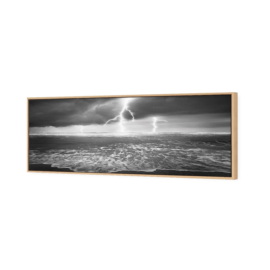 Lightning Beach, Black and White (Long) Lightning Beach, Black And White (Long) -WALL ART DESGIN SALE lightning beach black and white long canvas oak frame 60x20cm 558540