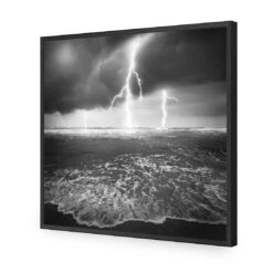 Lightning Beach, Black And White (Square) -WALL ART DESGIN SALE lightning beach black and white square acrylic glass no border black frame 37x37cm 338434