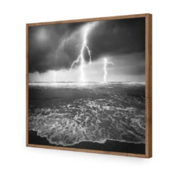Lightning Beach, Black And White (Square) -WALL ART DESGIN SALE lightning beach black and white square acrylic glass no border natural frame 37x37cm 257195