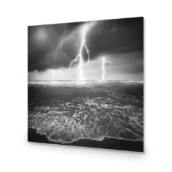 Lightning Beach, Black And White (Square) -WALL ART DESGIN SALE lightning beach black and white square acrylic glass no border no frame 37x37cm 171018