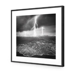 Lightning Beach, Black And White (Square) -WALL ART DESGIN SALE lightning beach black and white square acrylic glass with border black frame 37x37cm 668354