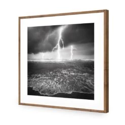 Lightning Beach, Black And White (Square) -WALL ART DESGIN SALE lightning beach black and white square acrylic glass with border natural frame 37x37cm 231059