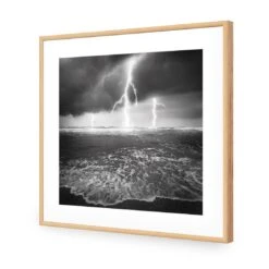 Lightning Beach, Black And White (Square) -WALL ART DESGIN SALE lightning beach black and white square acrylic glass with border oak frame 37x37cm 196046