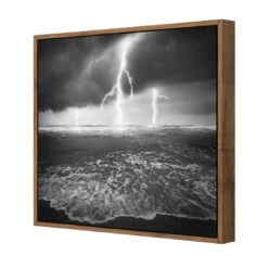 Lightning Beach, Black And White (Square) -WALL ART DESGIN SALE lightning beach black and white square canvas natural floating frame 37x37cm 461458