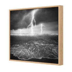 Lightning Beach, Black And White (Square) -WALL ART DESGIN SALE lightning beach black and white square canvas oak floating frame 37x37cm 958798