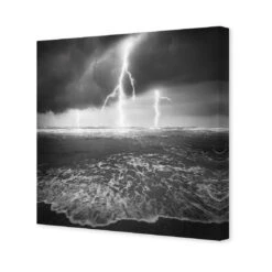 Lightning Beach, Black And White (Square) -WALL ART DESGIN SALE lightning beach black and white square canvas stretched canvas 37x37cm 389213