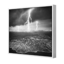 Lightning Beach, Black And White (Square) -WALL ART DESGIN SALE lightning beach black and white square canvas white floating frame 37x37cm 127890
