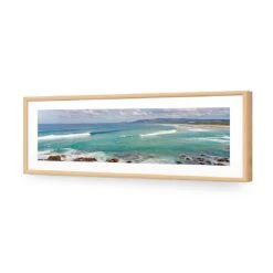 Line Up Back Beach -WALL ART DESGIN SALE line up back beach acrylic glass with border oak frame 90x30cm 182436