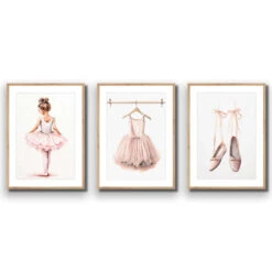 Little Ballerina 1 - Trio Art Set -WALL ART DESGIN SALE little ballerina 1 trio art set acrylic glass with border oak frame 45x30cm 668009