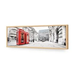 London Red Phone Booths (long) -WALL ART DESGIN SALE london red phone booths long acrylic glass no border oak frame 90x30cm 260172