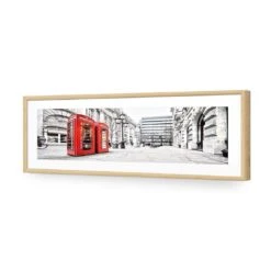 London Red Phone Booths (long) -WALL ART DESGIN SALE london red phone booths long acrylic glass with border oak frame 90x30cm 222909