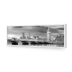 London River Reflections, Black And White (long) -WALL ART DESGIN SALE london river reflections black and white long acrylic glass no border white frame 90x30cm 447399