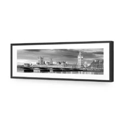 London River Reflections, Black And White (long) -WALL ART DESGIN SALE london river reflections black and white long acrylic glass with border black frame 90x30cm 192229