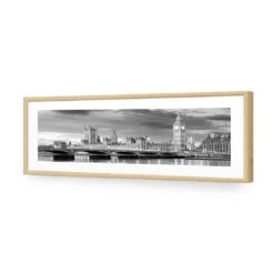 London River Reflections, Black And White (long) -WALL ART DESGIN SALE london river reflections black and white long acrylic glass with border oak frame 90x30cm 924369