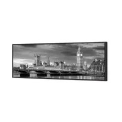London River Reflections, Black And White (long) -WALL ART DESGIN SALE london river reflections black and white long canvas black floating frame 60x20cm 626359