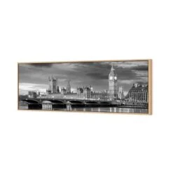 London River Reflections, Black And White (long) -WALL ART DESGIN SALE london river reflections black and white long canvas oak floating frame 60x20cm 372785