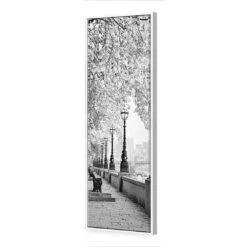 London Riverwalk, B&W Long Canvas Art -WALL ART DESGIN SALE london riverwalk bw long canvas art 60x20cm white frame 552156