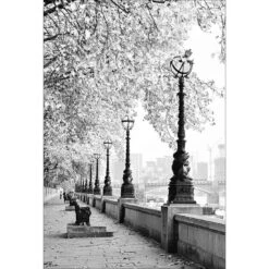 London Riverwalk, B&W Rectangle Canvas Art