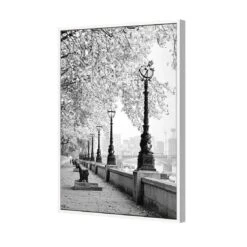 London Riverwalk, B&W Rectangle Canvas Art -WALL ART DESGIN SALE london riverwalk bw rectangle canvas art 45x30cm white frame 240809