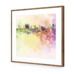 London Skyline, Watercolour (square) -WALL ART DESGIN SALE london skyline watercolour square acrylic glass with border natural frame 37x37cm 367452