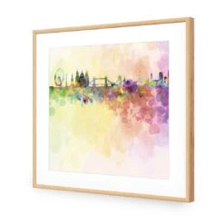 London Skyline, Watercolour (square) -WALL ART DESGIN SALE london skyline watercolour square acrylic glass with border oak frame 37x37cm 950983