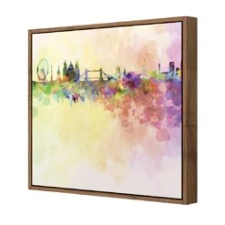 London Skyline, Watercolour (square) -WALL ART DESGIN SALE london skyline watercolour square canvas natural floating frame 37x37cm 209838
