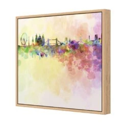 London Skyline, Watercolour (square) -WALL ART DESGIN SALE london skyline watercolour square canvas oak floating frame 37x37cm 818695