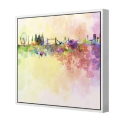 London Skyline, Watercolour (square) -WALL ART DESGIN SALE london skyline watercolour square canvas white floating frame 37x37cm 595696