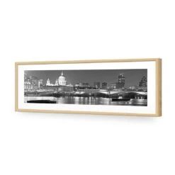 London Thames, Black And White (Long) -WALL ART DESGIN SALE london thames black and white long acrylic glass with border oak frame 90x30cm 718825