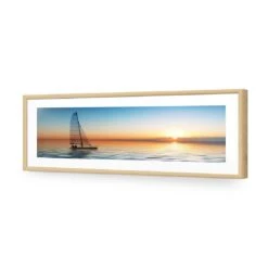 Lonely Yacht (Long) -WALL ART DESGIN SALE lonely yacht long acrylic glass with border oak frame 90x30cm 807431