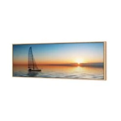 Lonely Yacht (Long) -WALL ART DESGIN SALE lonely yacht long canvas oak floating frame 60x20cm 231094