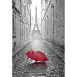 Lost Umbrella In Paris, Red Canvas Art