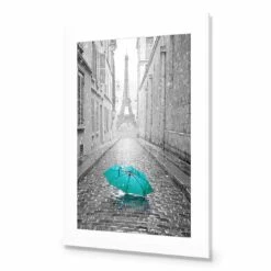 Lost Umbrella In Paris, Teal Acrylic Print Art 3 Lost Umbrella In Paris, Teal Acrylic Print Art -WALL ART DESGIN SALE lost umbrella in paris teal acrylic print art with border no frame 45x30cm 499692