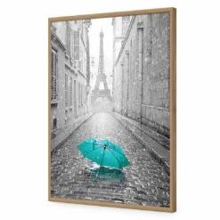 Lost Umbrella In Paris, Teal Acrylic Print Art 12 Lost Umbrella In Paris, Teal Acrylic Print Art -WALL ART DESGIN SALE lost umbrella in paris teal acrylic print art without border oak frame 45x30cm 957062