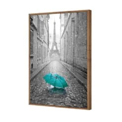 Lost Umbrella In Paris, Teal Canvas Art -WALL ART DESGIN SALE lost umbrella in paris teal canvas art 45x30cm natural frame 913546