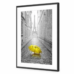 Lost Umbrella In Paris, Yellow Acrylic Print Art -WALL ART DESGIN SALE lost umbrella in paris yellow acrylic print art with border black frame 45x30cm 437512