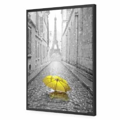 Lost Umbrella In Paris, Yellow Acrylic Print Art -WALL ART DESGIN SALE lost umbrella in paris yellow acrylic print art without border black frame 45x30cm 209125