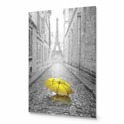 Lost Umbrella In Paris, Yellow Acrylic Print Art -WALL ART DESGIN SALE lost umbrella in paris yellow acrylic print art without border no frame 45x30cm 464436
