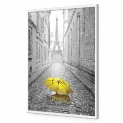 Lost Umbrella In Paris, Yellow Acrylic Print Art -WALL ART DESGIN SALE lost umbrella in paris yellow acrylic print art without border white frame 45x30cm 695491