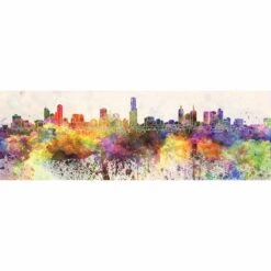 Melbourne Skyline Watercolour, Long Acrylic Print Art