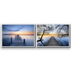 Misty Blue Jetty Escaped Perfect Pairs -WALL ART DESGIN SALE misty blue jetty escaped perfect pairs canvas white floating frame 45x30cm 538539