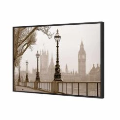 Misty London, Sepia Canvas Art -WALL ART DESGIN SALE misty london sepia canvas art 45x30cm black frame 202803
