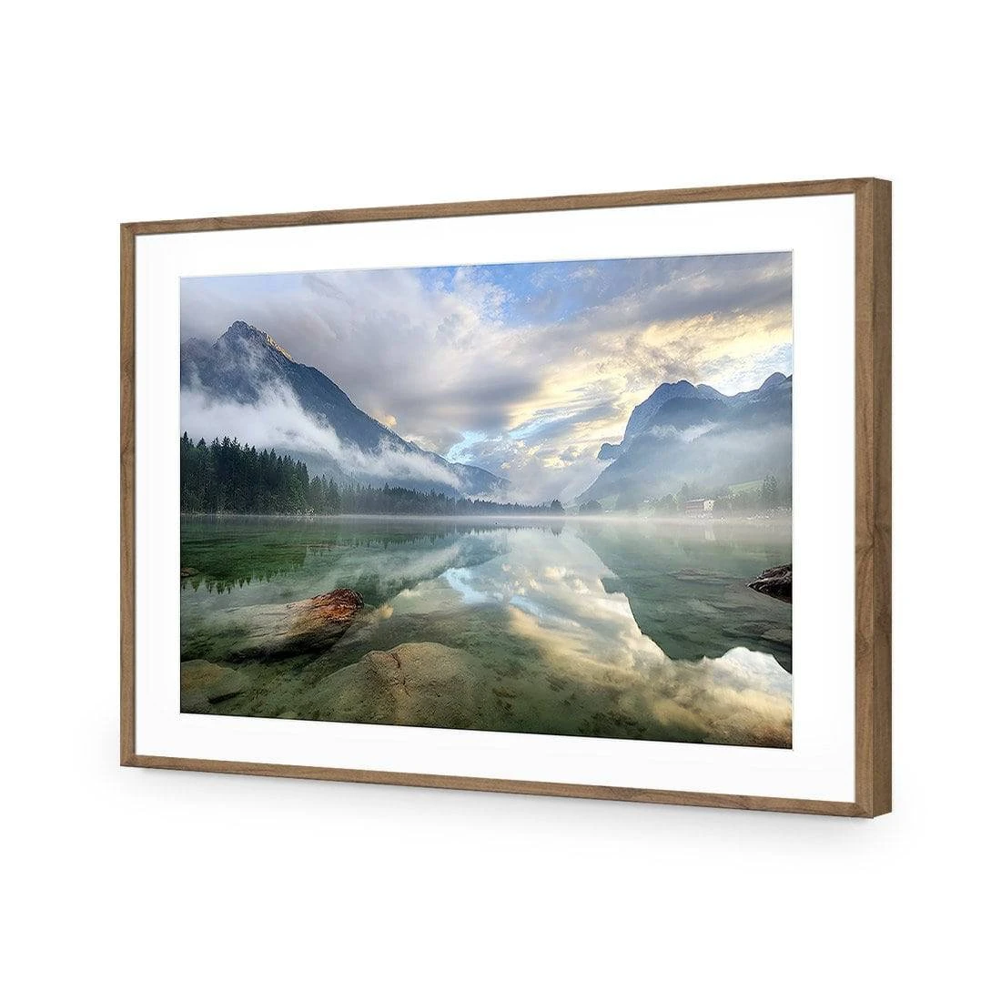Misty Mountain Lake Acrylic Print Art Misty Mountain Lake Acrylic Print Art -WALL ART DESGIN SALE misty mountain lake acrylic print art with border natural frame 45x30cm 118346