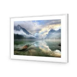 Misty Mountain Lake Acrylic Print Art 7 Misty Mountain Lake Acrylic Print Art -WALL ART DESGIN SALE misty mountain lake acrylic print art with border white frame 45x30cm 732638