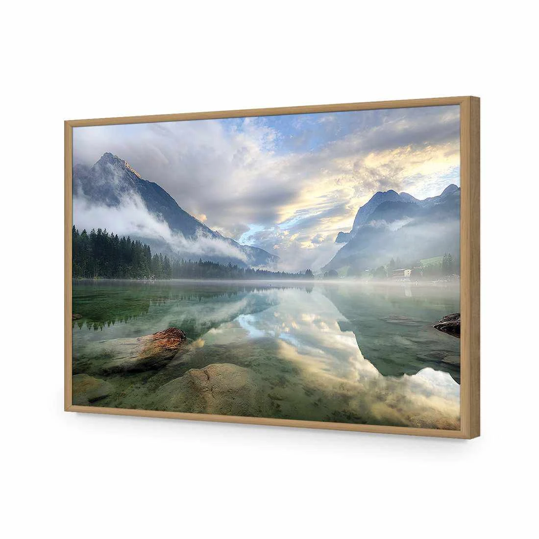 Misty Mountain Lake Acrylic Print Art Misty Mountain Lake Acrylic Print Art -WALL ART DESGIN SALE misty mountain lake acrylic print art without border oak frame 45x30cm 676894