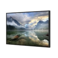 Misty Mountain Lake Canvas Art -WALL ART DESGIN SALE misty mountain lake canvas art 45x30cm black frame 690946