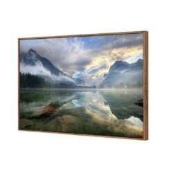 Misty Mountain Lake Canvas Art -WALL ART DESGIN SALE misty mountain lake canvas art 45x30cm natural frame 200166