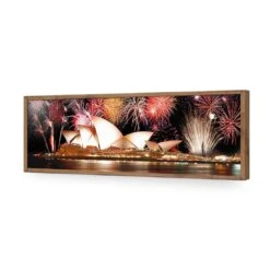 Opera House With Sydney Fireworks (long) -WALL ART DESGIN SALE opera house with sydney fireworks long acrylic glass no border natural frame 90x30cm 650500