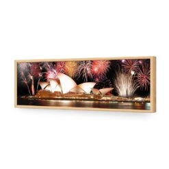 Opera House With Sydney Fireworks (long) -WALL ART DESGIN SALE opera house with sydney fireworks long acrylic glass no border oak frame 90x30cm 467745